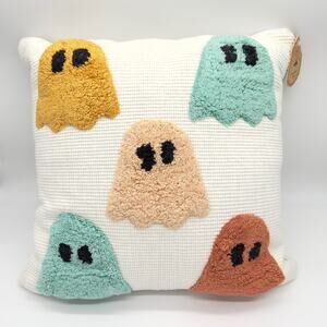 Sweet Street Multi Color Tufted Ghost Pillow Square 20”x20” Boo Halloween NEW